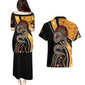 Aboriginal Snake Pattern Dot Art Couples Matching Puletasi and Hawaiian Shirt