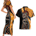 Aboriginal Snake Pattern Dot Art Couples Matching Short Sleeve Bodycon Dress and Hawaiian Shirt