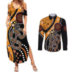 Aboriginal Snake Pattern Dot Art Couples Matching Summer Maxi Dress and Long Sleeve Button Shirt