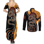 Aboriginal Snake Pattern Dot Art Couples Matching Summer Maxi Dress and Long Sleeve Button Shirt