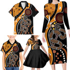 Aboriginal Snake Pattern Dot Art Family Matching Long Sleeve Bodycon Dress and Hawaiian Shirt