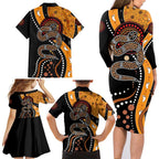 Aboriginal Snake Pattern Dot Art Family Matching Long Sleeve Bodycon Dress and Hawaiian Shirt