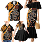 Aboriginal Snake Pattern Dot Art Family Matching Mermaid Dress and Hawaiian Shirt