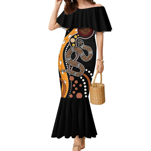 Aboriginal Snake Pattern Dot Art Family Matching Mermaid Dress and Hawaiian Shirt