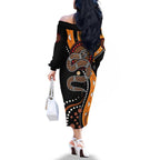 Aboriginal Snake Pattern Dot Art Family Matching Off Shoulder Long Sleeve Dress and Hawaiian Shirt