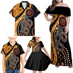 Aboriginal Snake Pattern Dot Art Family Matching Off Shoulder Maxi Dress and Hawaiian Shirt