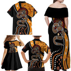 Aboriginal Snake Pattern Dot Art Family Matching Off Shoulder Maxi Dress and Hawaiian Shirt