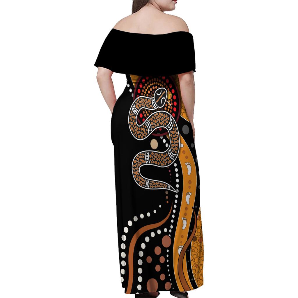 Aboriginal Snake Pattern Dot Art Family Matching Off Shoulder Maxi Dress and Hawaiian Shirt