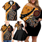 Aboriginal Snake Pattern Dot Art Family Matching Off Shoulder Short Dress and Hawaiian Shirt