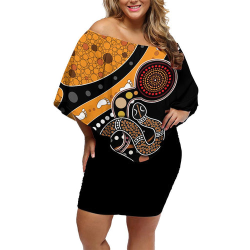Aboriginal Snake Pattern Dot Art Family Matching Off Shoulder Short Dress and Hawaiian Shirt