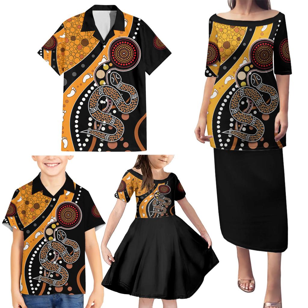 Aboriginal Snake Pattern Dot Art Family Matching Puletasi and Hawaiian Shirt