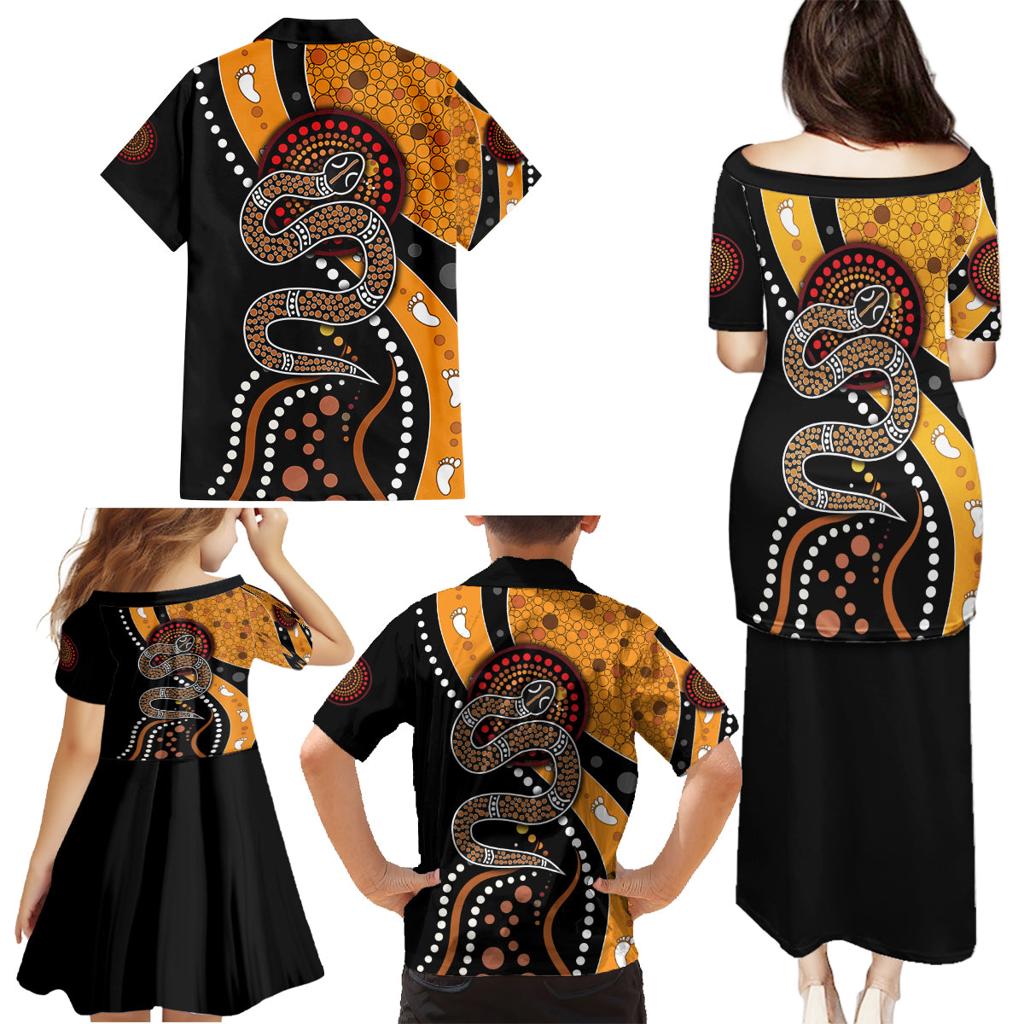 Aboriginal Snake Pattern Dot Art Family Matching Puletasi and Hawaiian Shirt