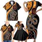 Aboriginal Snake Pattern Dot Art Family Matching Short Sleeve Bodycon Dress and Hawaiian Shirt