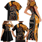 Aboriginal Snake Pattern Dot Art Family Matching Short Sleeve Bodycon Dress and Hawaiian Shirt