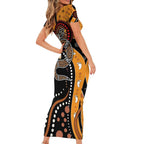 Aboriginal Snake Pattern Dot Art Family Matching Short Sleeve Bodycon Dress and Hawaiian Shirt