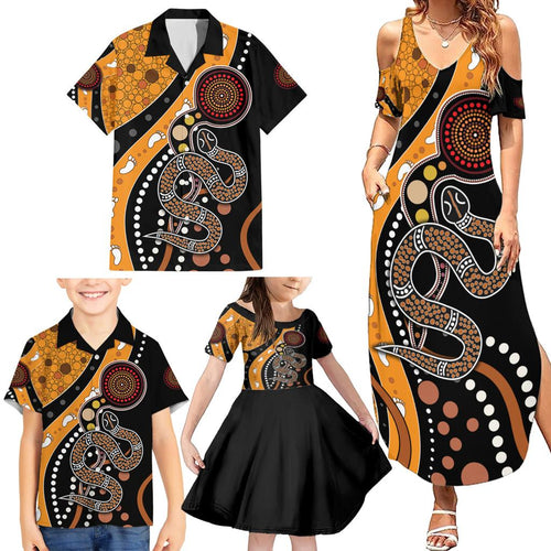 Aboriginal Snake Pattern Dot Art Family Matching Summer Maxi Dress and Hawaiian Shirt