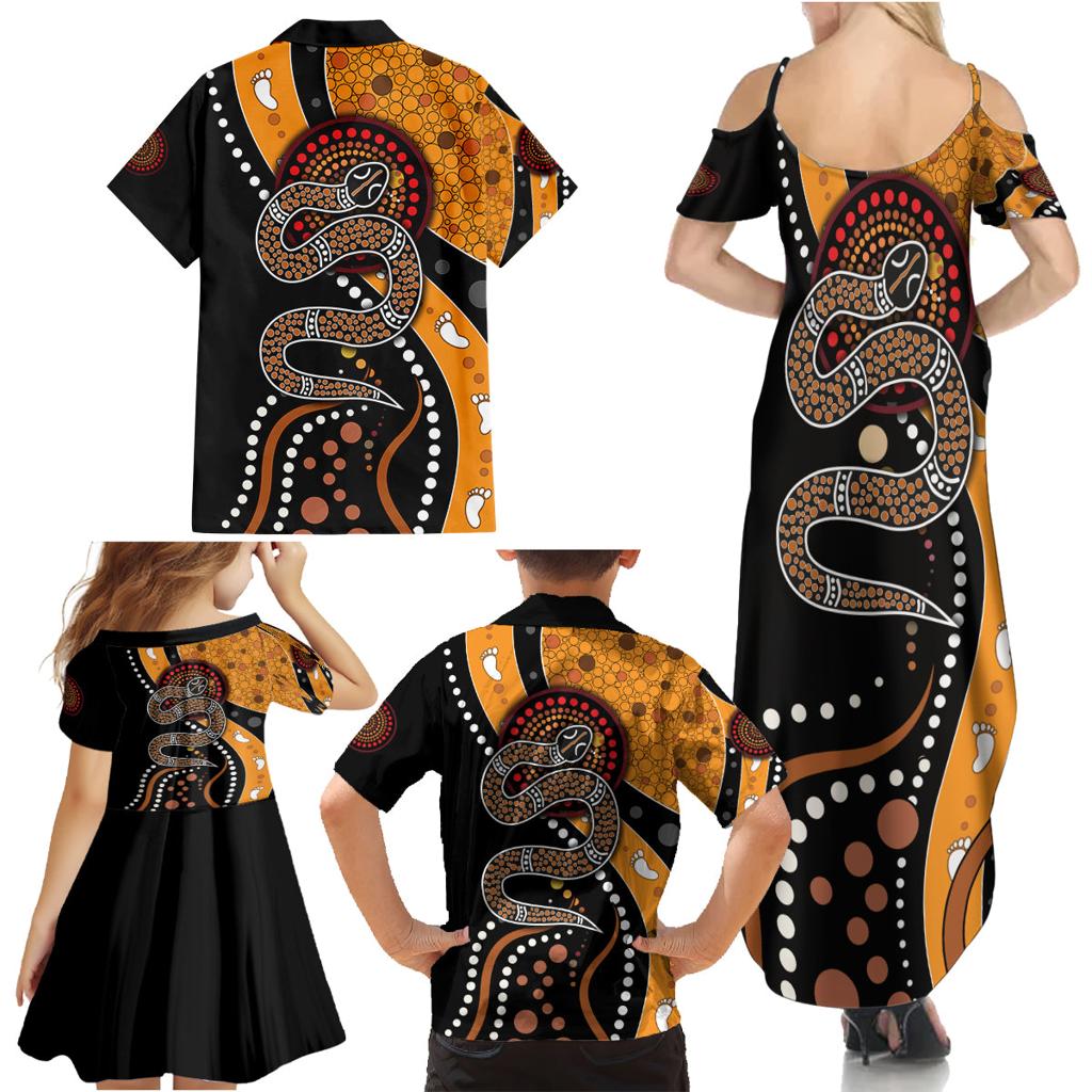 Aboriginal Snake Pattern Dot Art Family Matching Summer Maxi Dress and Hawaiian Shirt