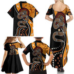Aboriginal Snake Pattern Dot Art Family Matching Summer Maxi Dress and Hawaiian Shirt