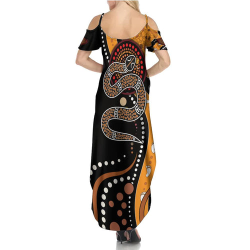 Aboriginal Snake Pattern Dot Art Family Matching Summer Maxi Dress and Hawaiian Shirt
