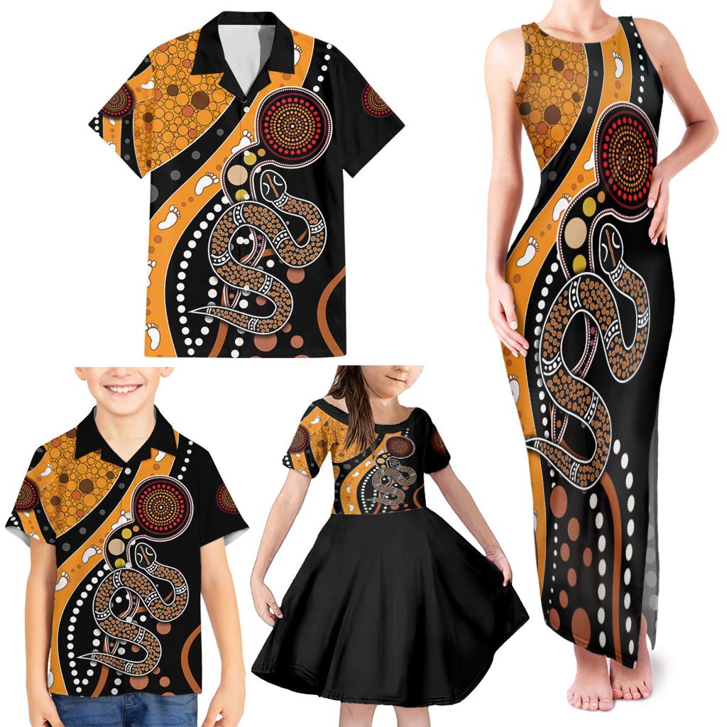 Aboriginal Snake Pattern Dot Art Family Matching Tank Maxi Dress and Hawaiian Shirt