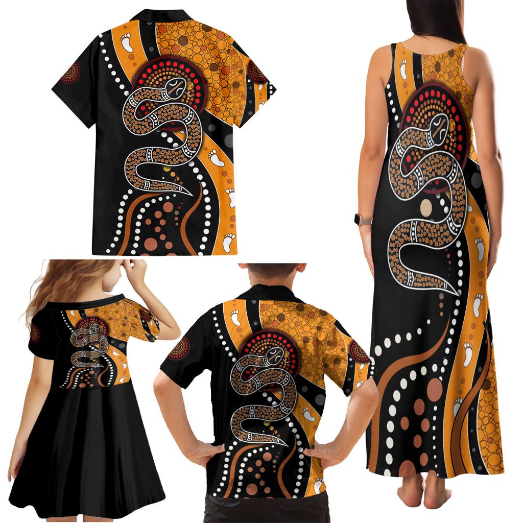 Aboriginal Snake Pattern Dot Art Family Matching Tank Maxi Dress and Hawaiian Shirt
