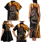 Aboriginal Snake Pattern Dot Art Family Matching Tank Maxi Dress and Hawaiian Shirt