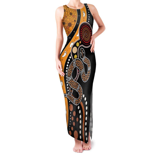 Aboriginal Snake Pattern Dot Art Family Matching Tank Maxi Dress and Hawaiian Shirt