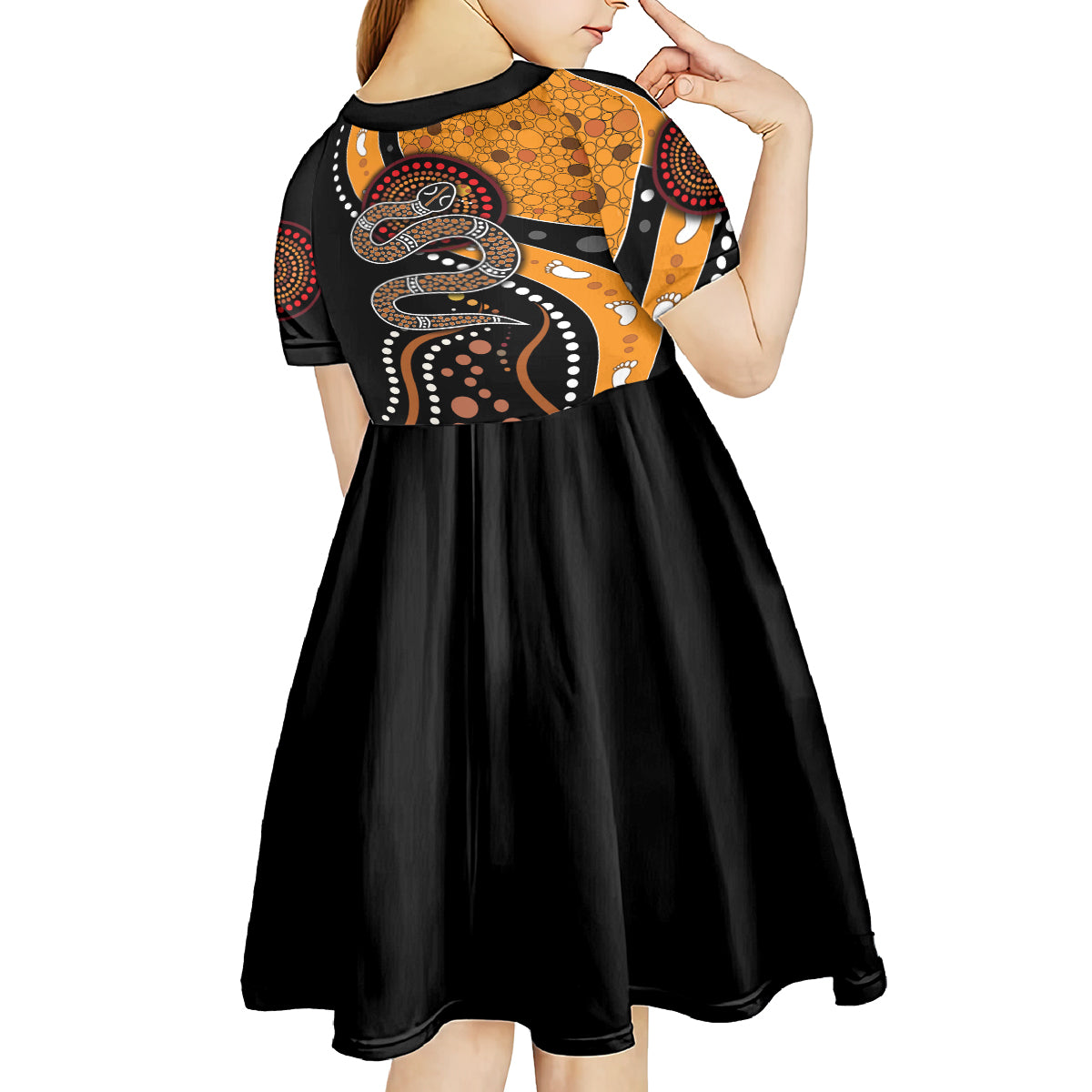 Aboriginal Snake Pattern Dot Art Kid Short Sleeve Dress