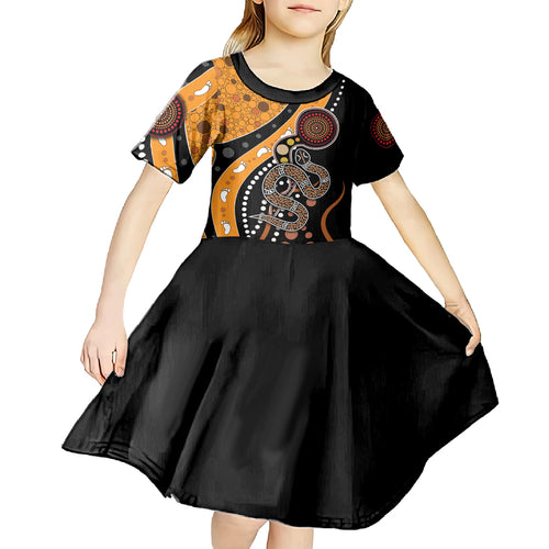 Aboriginal Snake Pattern Dot Art Kid Short Sleeve Dress