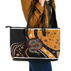 Aboriginal Snake Pattern Dot Art Leather Tote Bag