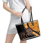 Aboriginal Snake Pattern Dot Art Leather Tote Bag