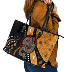 Aboriginal Snake Pattern Dot Art Leather Tote Bag