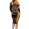 Aboriginal Snake Pattern Dot Art Long Sleeve Bodycon Dress