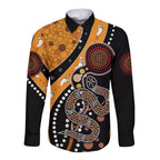 Aboriginal Snake Pattern Dot Art Long Sleeve Button Shirt