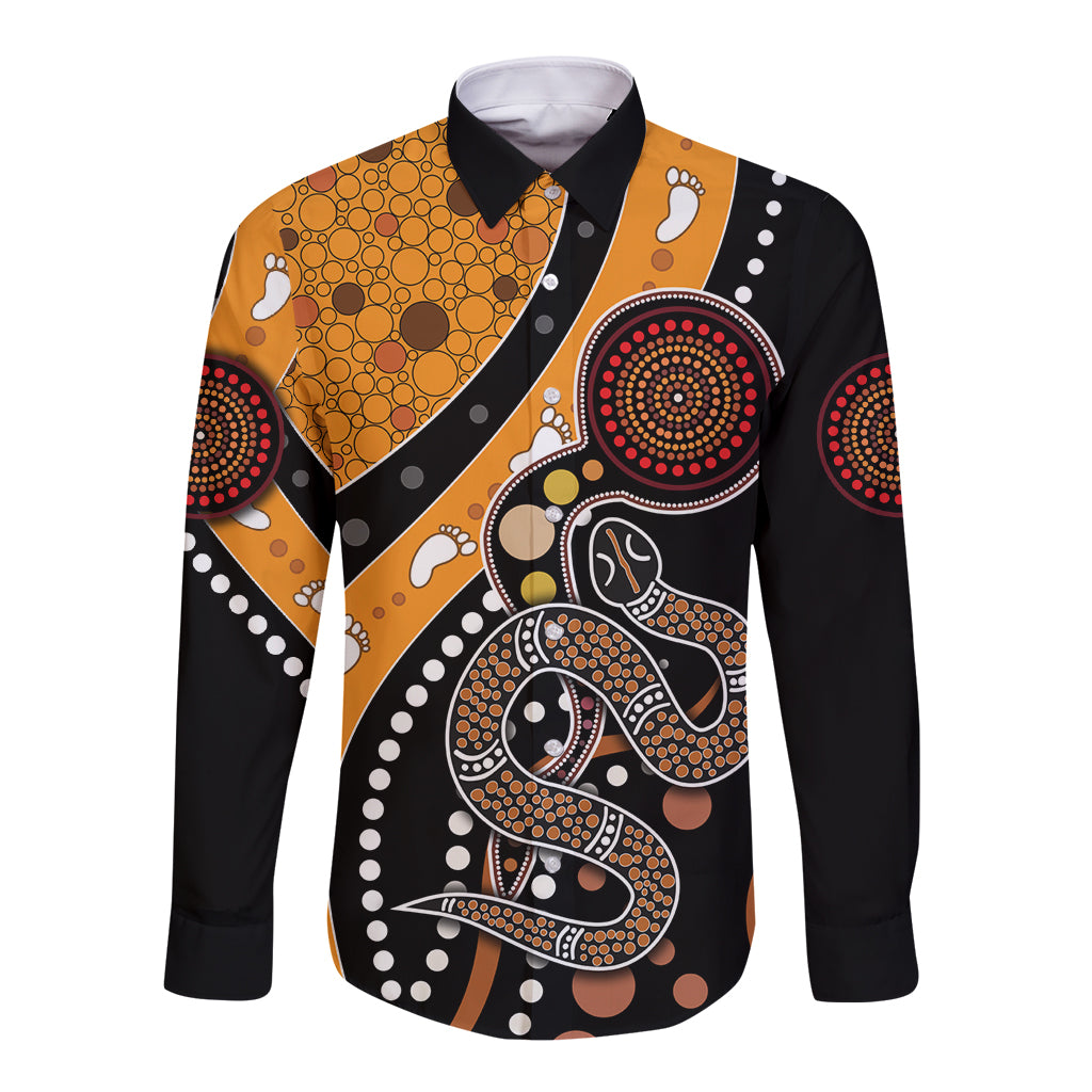 Aboriginal Snake Pattern Dot Art Long Sleeve Button Shirt
