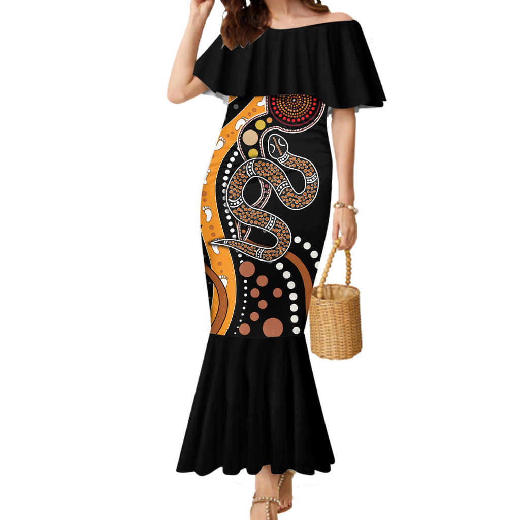 Aboriginal Snake Pattern Dot Art Mermaid Dress