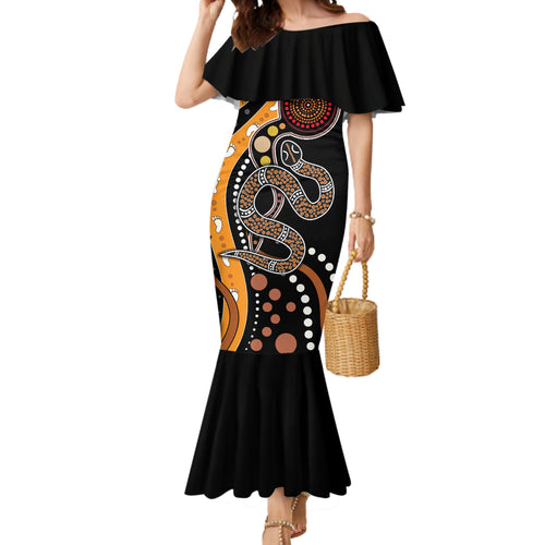 Aboriginal Snake Pattern Dot Art Mermaid Dress