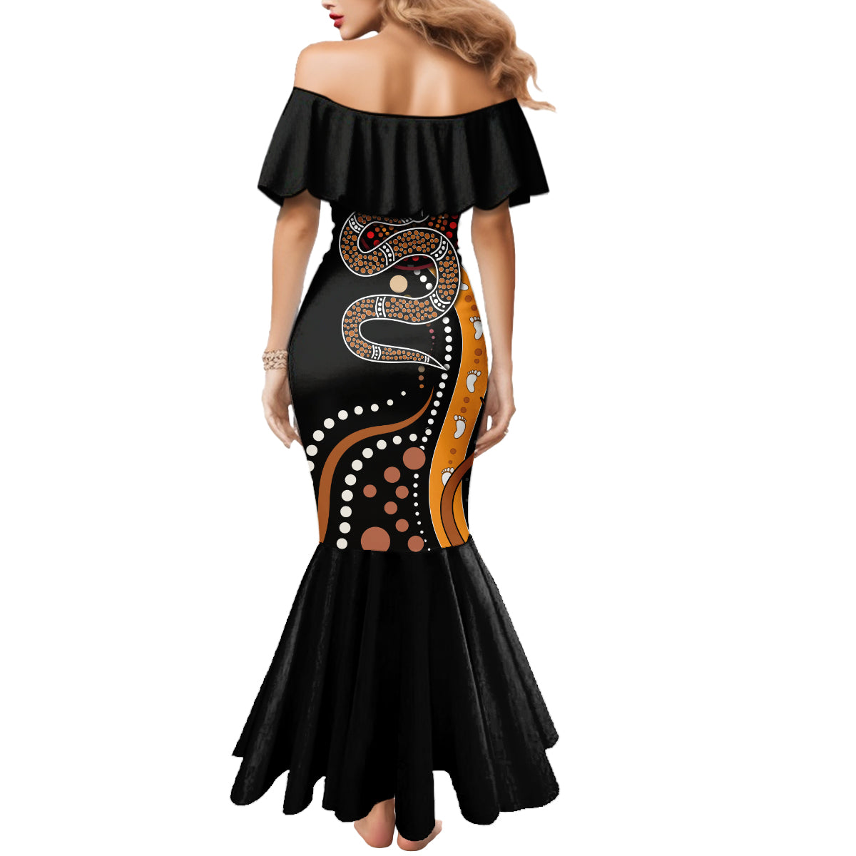 Aboriginal Snake Pattern Dot Art Mermaid Dress