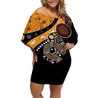 Aboriginal Snake Pattern Dot Art Off Shoulder Short Dress