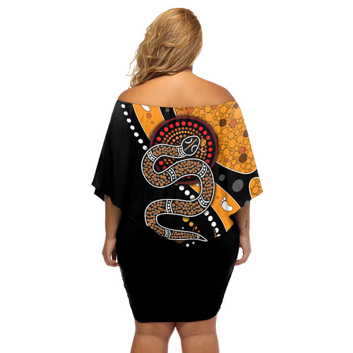 Aboriginal Snake Pattern Dot Art Off Shoulder Short Dress