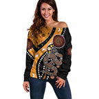 Aboriginal Snake Pattern Dot Art Off Shoulder Sweater