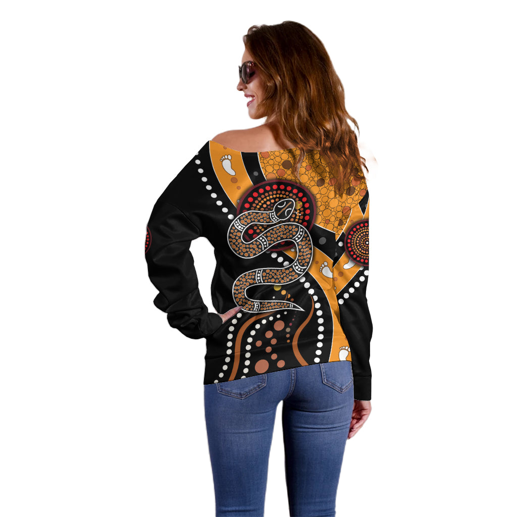 Aboriginal Snake Pattern Dot Art Off Shoulder Sweater