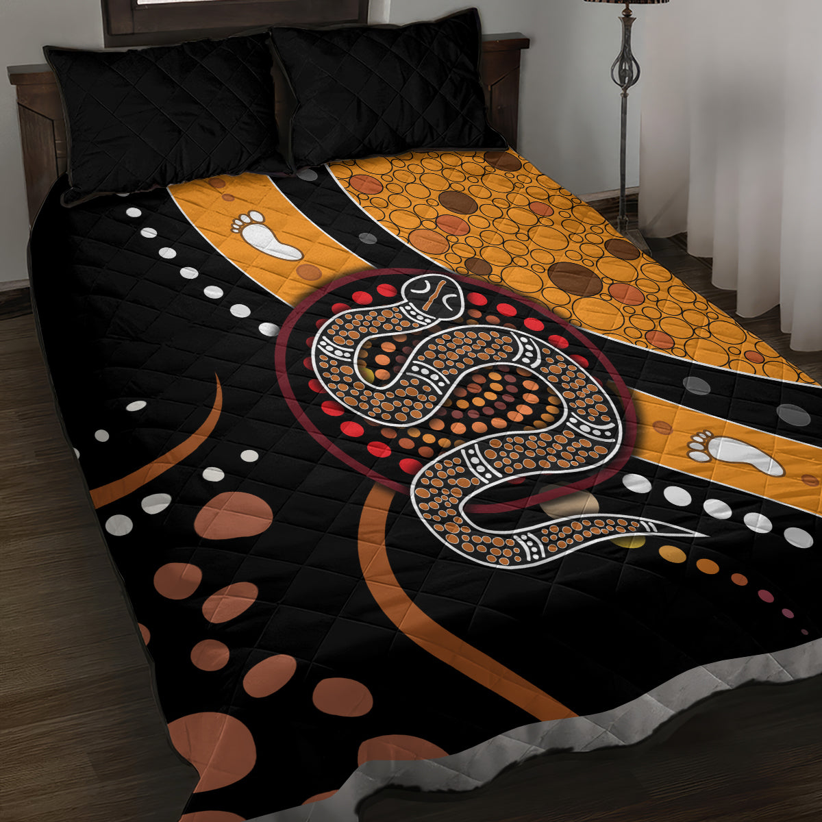 Aboriginal Snake Pattern Dot Art Quilt Bed Set