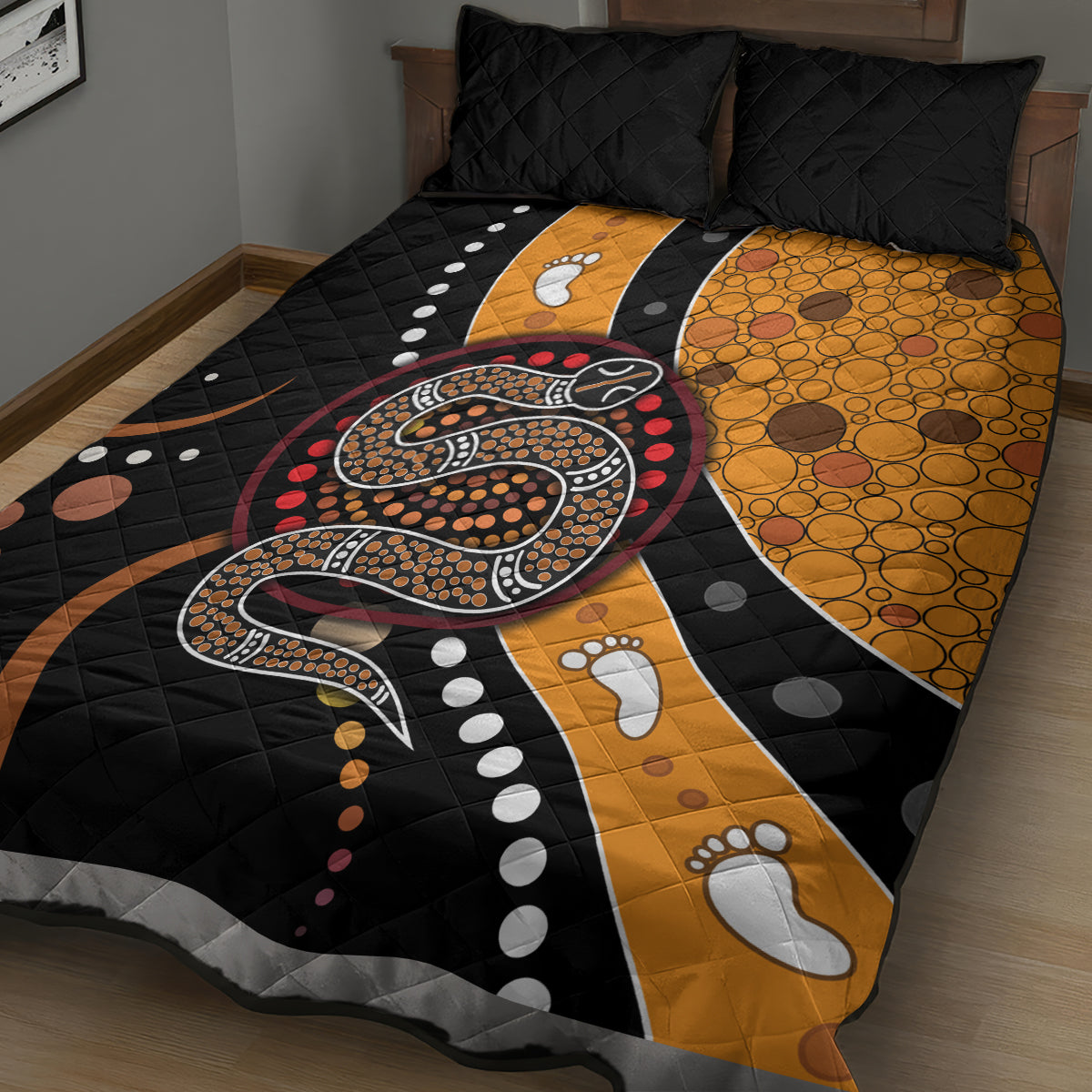 Aboriginal Snake Pattern Dot Art Quilt Bed Set