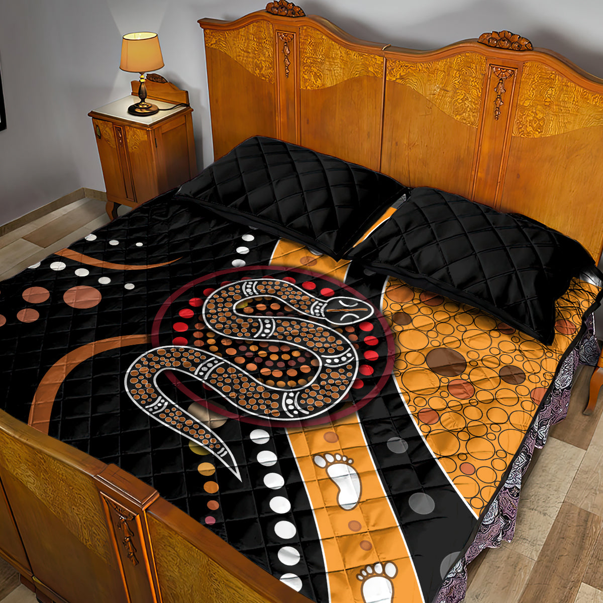Aboriginal Snake Pattern Dot Art Quilt Bed Set