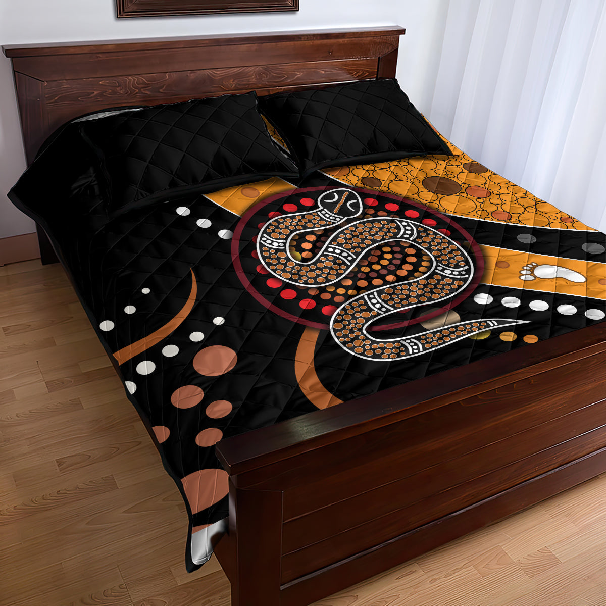 Aboriginal Snake Pattern Dot Art Quilt Bed Set
