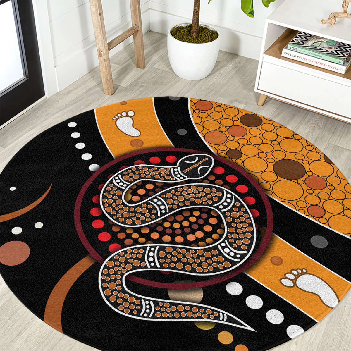 Aboriginal Snake Pattern Dot Art Round Carpet