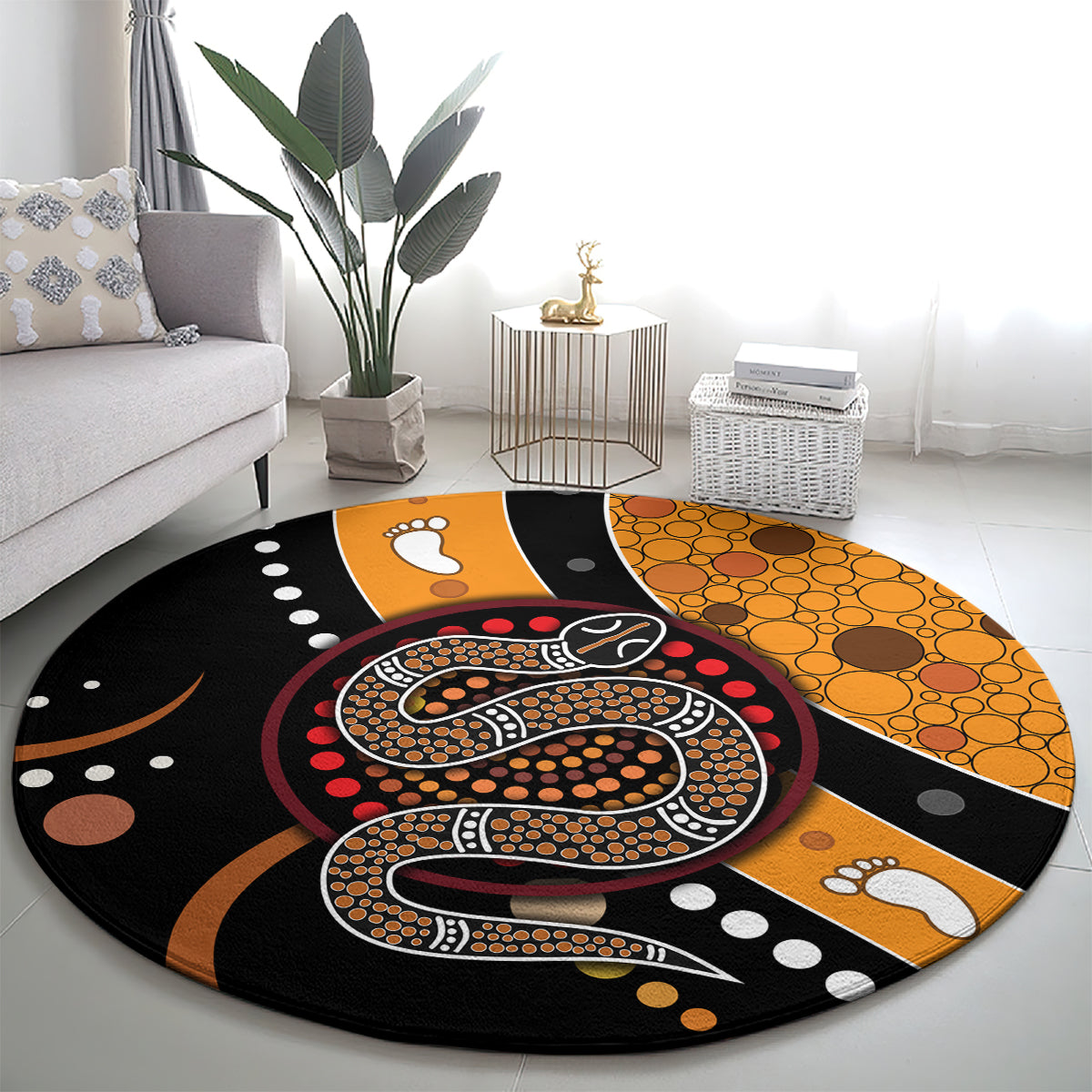 Aboriginal Snake Pattern Dot Art Round Carpet