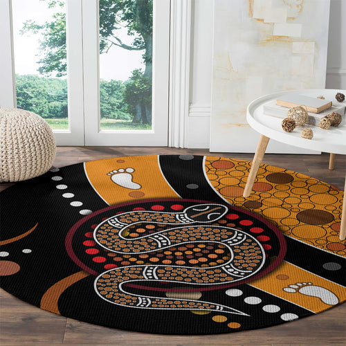 Aboriginal Snake Pattern Dot Art Round Carpet