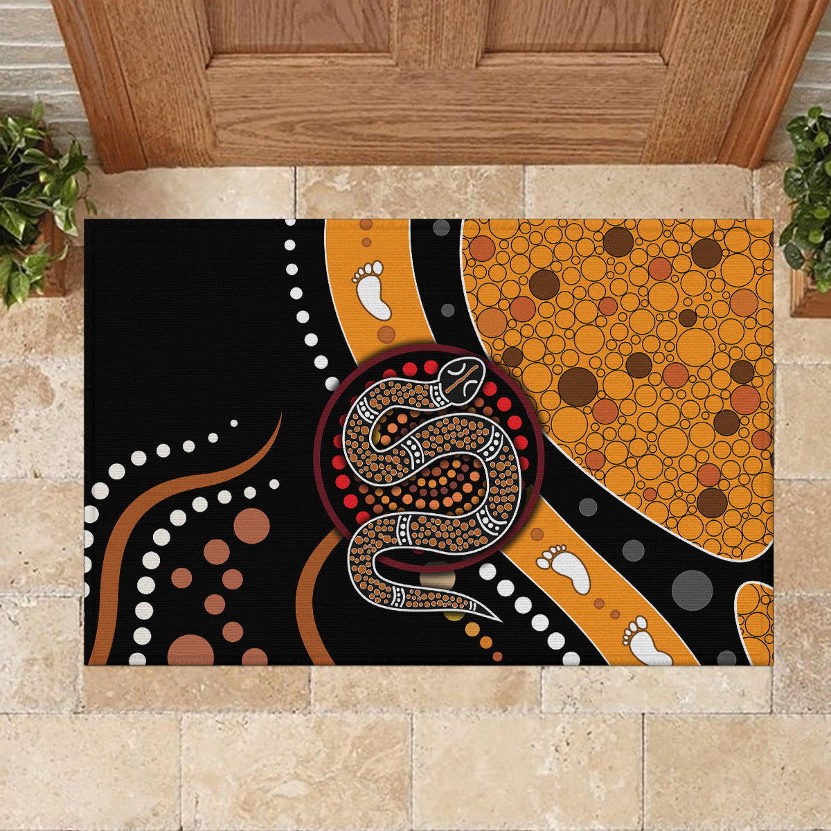 Aboriginal Snake Pattern Dot Art Rubber Doormat